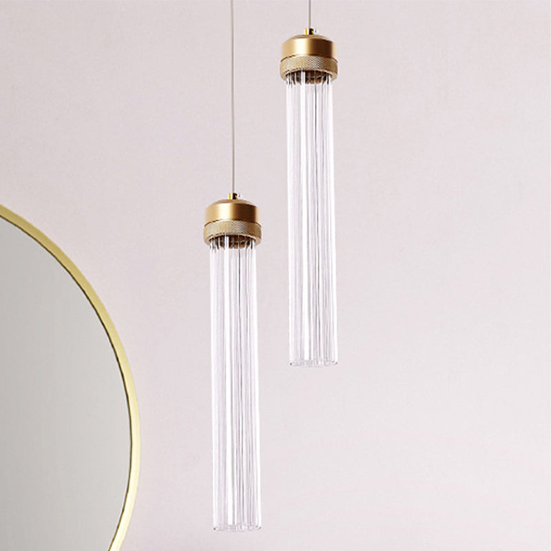 Gold Cylinder Pendant Light With Clear Glass Shade - Perfect For Restaurants & Bedrooms