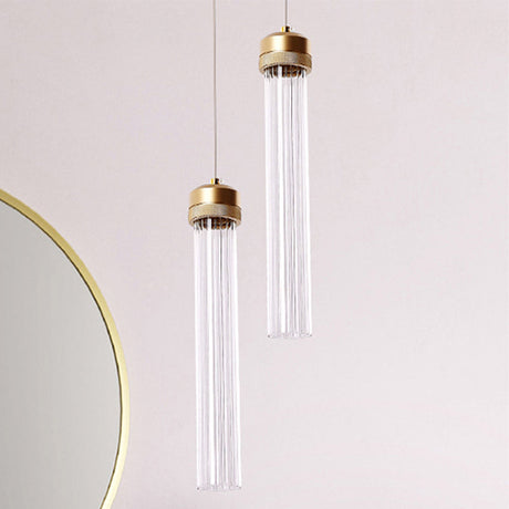 Gold Cylinder Pendant Light With Clear Glass Shade - Perfect For Restaurants & Bedrooms