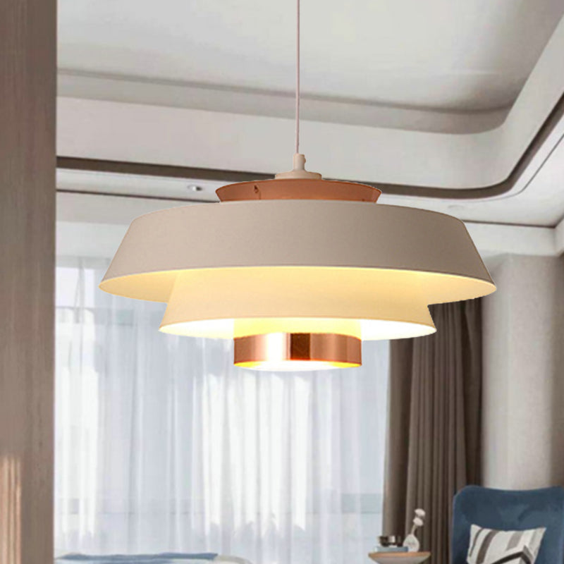 Contemporary 3-Tiered Suspension Pendant - Metal 1 Bulb Ceiling Light For Dining Room In Black/White
