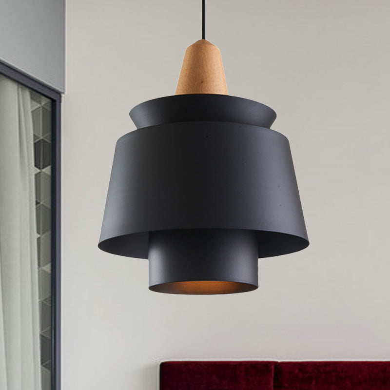 Modern 1-Head Dining Room Suspension Light With Tapered Metal Shade - Stylish Black/White Pendant