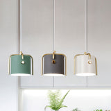 Stylish Macaron 1-Light Hanging Light: Metallic Gray/White Shade Suspension Lamp For Dining Room