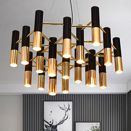 Modern Gold Tube Chandelier Light In Warm Glow For Living Room - 7/13/19 Lights