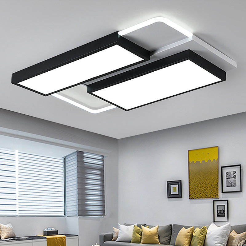 Modernist Led Flush Mount Lamp Black & White 21.5/35.5 Wide Metal Ceiling Fixture For Living Room
