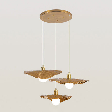 Lotus Leaf Pendant Lamp - Postmodern Hammered Metal 1-Light Brown / 30
