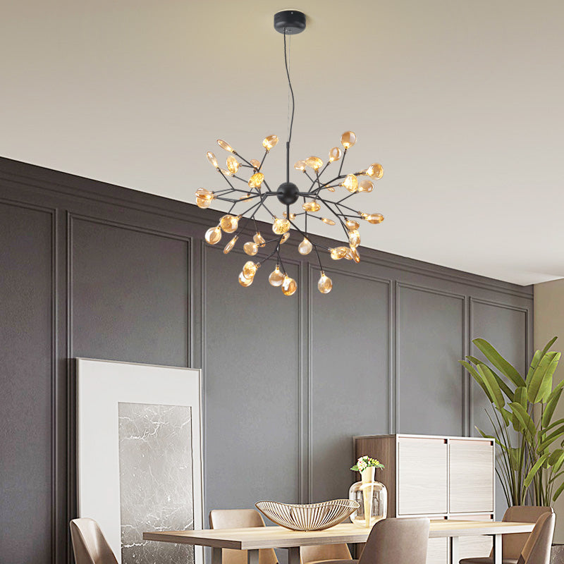 Artistic Heracleum Led Chandelier With Tan Blown Glass For Dining Room Ceiling