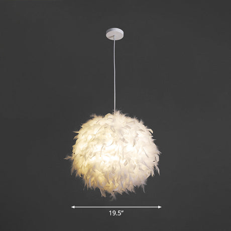 Minimalistic White Feather Pendant Light For Bedroom Suspension - 1 Head