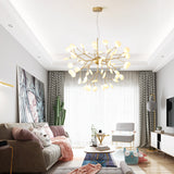 Designer Gold Acrylic Leaf Hanging Chandelier Pendant Ceiling Light For Bedroom