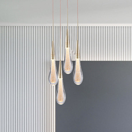 Clear Crystal Glass Suspension Pendant Light In Gold - Decorative Waterdrop Design Perfect For