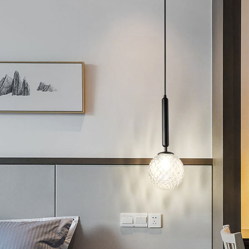 Simple Style Glass Ball Pendant Lamp For Bedroom - 1-Light Suspension Lighting Black