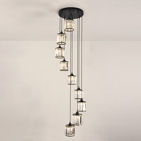 Contemporary Prismatic Crystal Pendant Cluster Light For Stairs 9 / Black