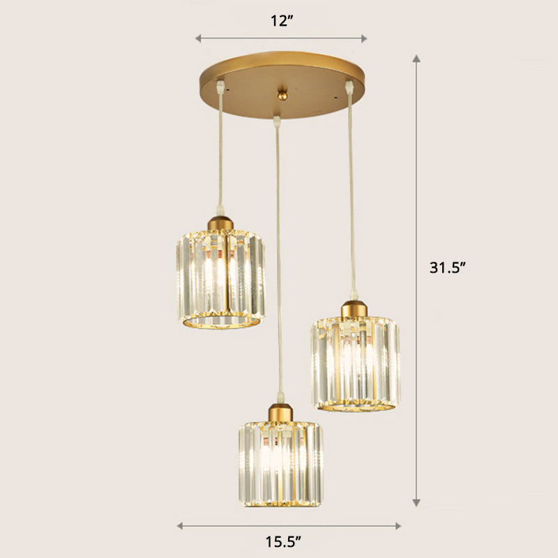 Contemporary Prismatic Crystal Pendant Cluster Light For Stairs
