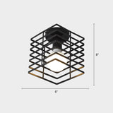 Industrial Metal Flush Ceiling Light Fixture - Cage Style Small Aisle 1 Head Black Flushmount
