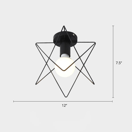 Industrial Metal Flush Ceiling Light Fixture - Cage Style Small Aisle 1 Head Black Flushmount