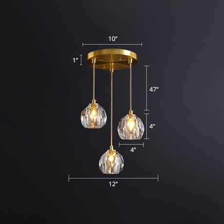 Gold Crystal Pendant Light - Postmodern Shaded Suspension 3 Heads Dining Room