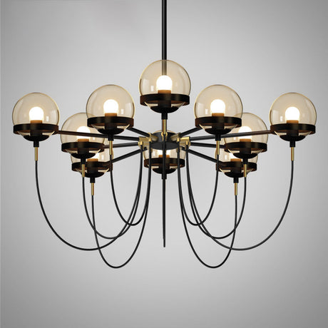 Rustic Cognac Glass Chandelier With Swoop Arm 10 / Black