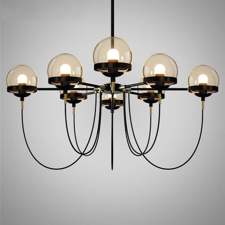 Rustic Cognac Glass Chandelier With Swoop Arm 8 / Black