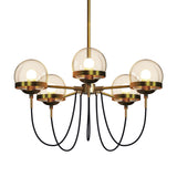 Rustic Cognac Glass Chandelier With Swoop Arm