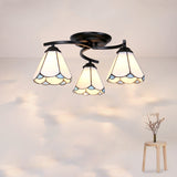 Mediterranean Glass Semi Flush Mount Light With Scalloped Edge Close To Ceiling Fixture 3 / Black