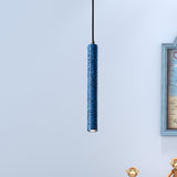 Nordic Cement Tube Pendant Light 1 Yellow/Blue/Green Hangs 12 Or 21.5H Blue /