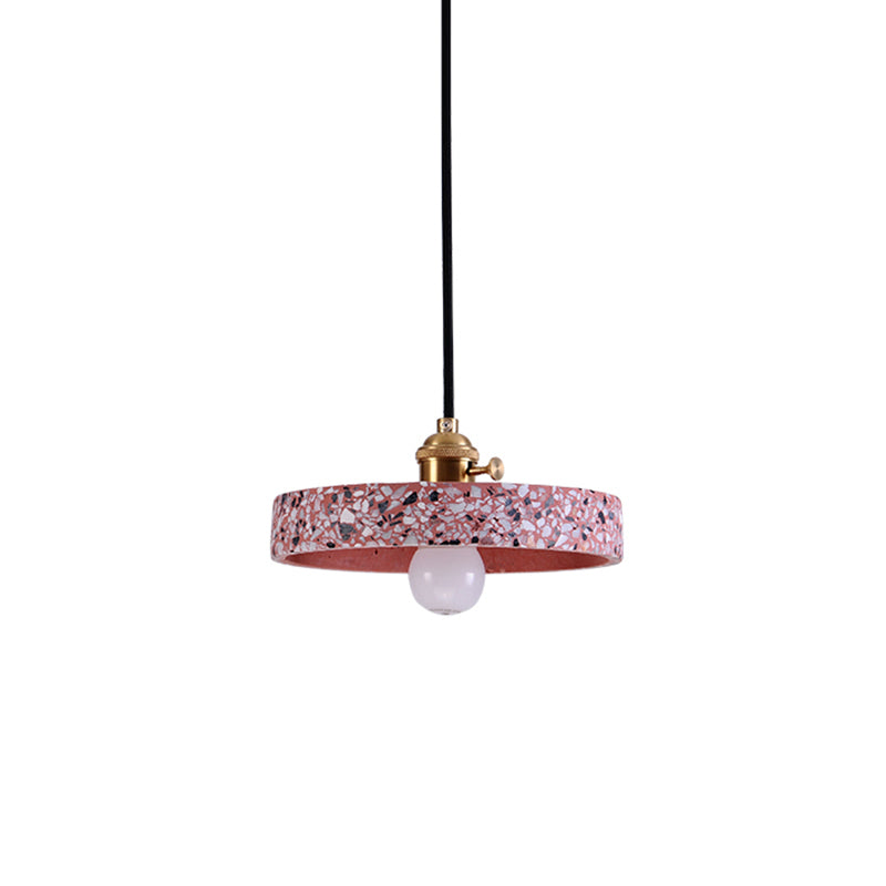 Terrazzo Single Simplicity Pendant Lamp: Round Bedside Hanging Light Fixture With Rotary Switch Pink