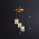 Minimalist Gold Pendant Light Fixture - Crystal Cylindrical Multi For Dining Room