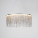 Led Chain Fringe Chandelier - Minimalistic Metal Pendant Light For Living Room