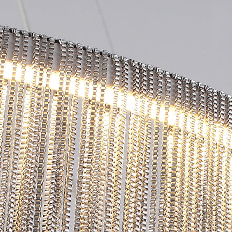 Led Chain Fringe Chandelier - Minimalistic Metal Pendant Light For Living Room