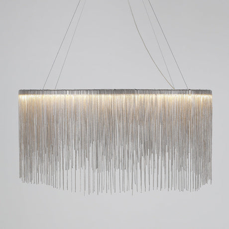 Led Chain Fringe Chandelier - Minimalistic Metal Pendant Light For Living Room Silver / 15.5