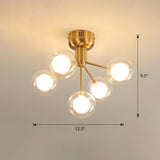 Minimalistic 5-Head Clear And Frosted Glass Molecule Ceiling Fixture For Corridor Lighting