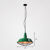 Loft Style Barn Pendant Light With Metal Shade And Tapered Cage Design