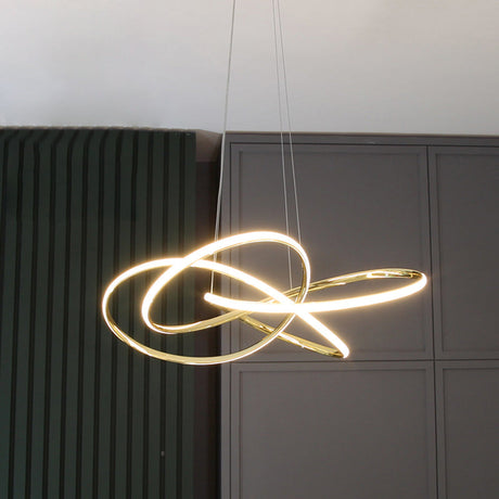 Gold Plated Pendant Chandelier: Minimalistic Metal Led Suspension Light For Restaurants