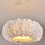 White Donut Pendant Feather Bedroom Ceiling Chandelier - Simple Stylish Lamp