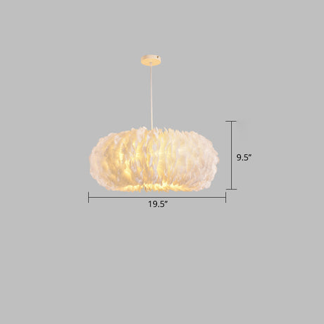 White Feather Donut Pendant Lamp For Bedroom Ceiling