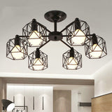 Vintage Hexagon Cage Ceiling Light For Living Room - Metal Wire Black Chandelier 6 /