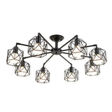Vintage Hexagon Cage Ceiling Light For Living Room - Metal Wire Black Chandelier