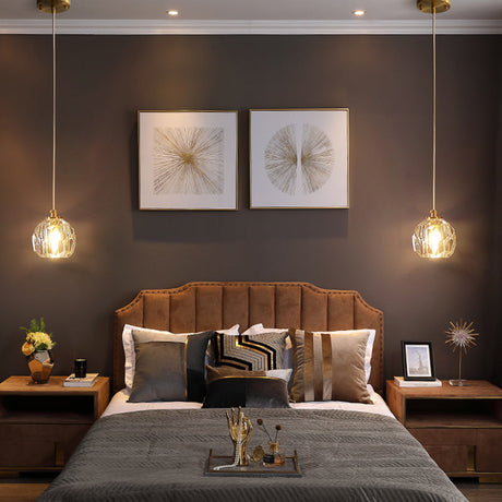 Gold Crystal Pendant Lamp: Simple & Elegant Ceiling Light For Bedside Or Any Room - 1 Clear-Cut Bulb