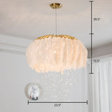 Nordic Feather Bedroom Ceiling Pendant Light: Round Chandelier With Firefly Led String