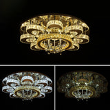 Chrome Led Flower Ceiling Light: Modern Clear Crystal Flush Fixture For Living Room / 39.5