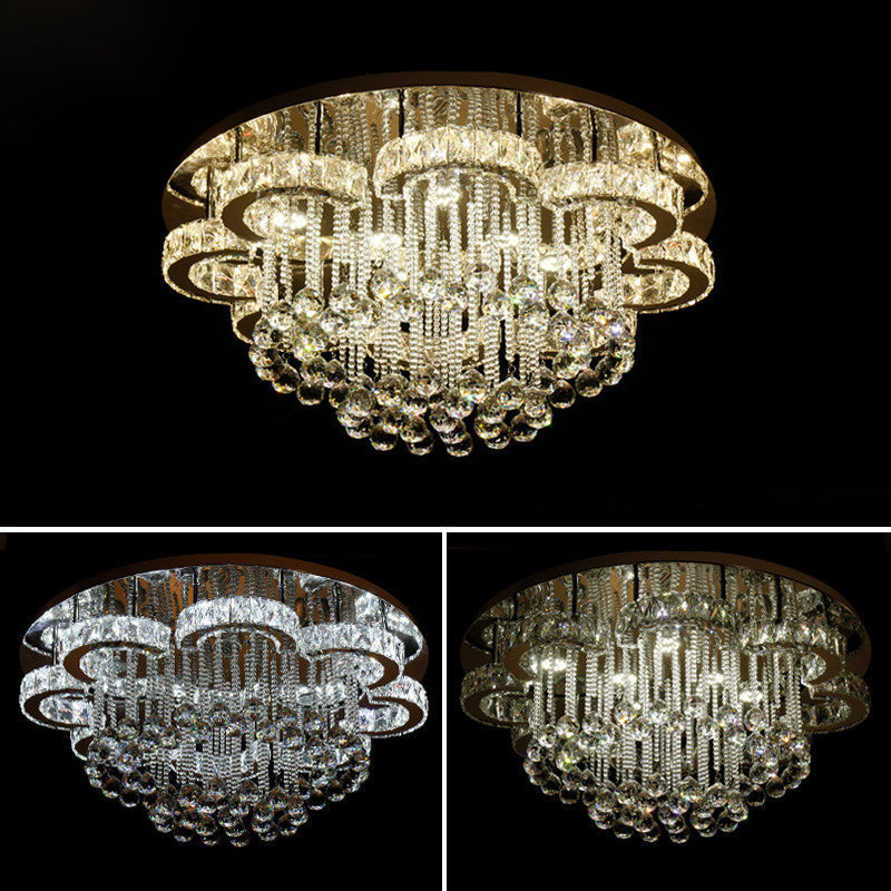 Chrome Led Flower Ceiling Light: Modern Clear Crystal Flush Fixture For Living Room