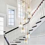 Stylish Brass Cylinder Pendant Light Fixture With Ribbed Glass - Ideal For Stairways 8 /