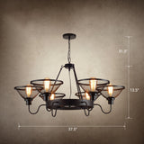 Industrial Black Conical Mesh Chandelier: Stylish Suspended Lighting For Restaurants