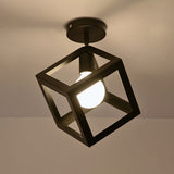 Iron Caged Flush Mount Ceiling Lamp - Industrial Style With 1-Bulb Black / Square