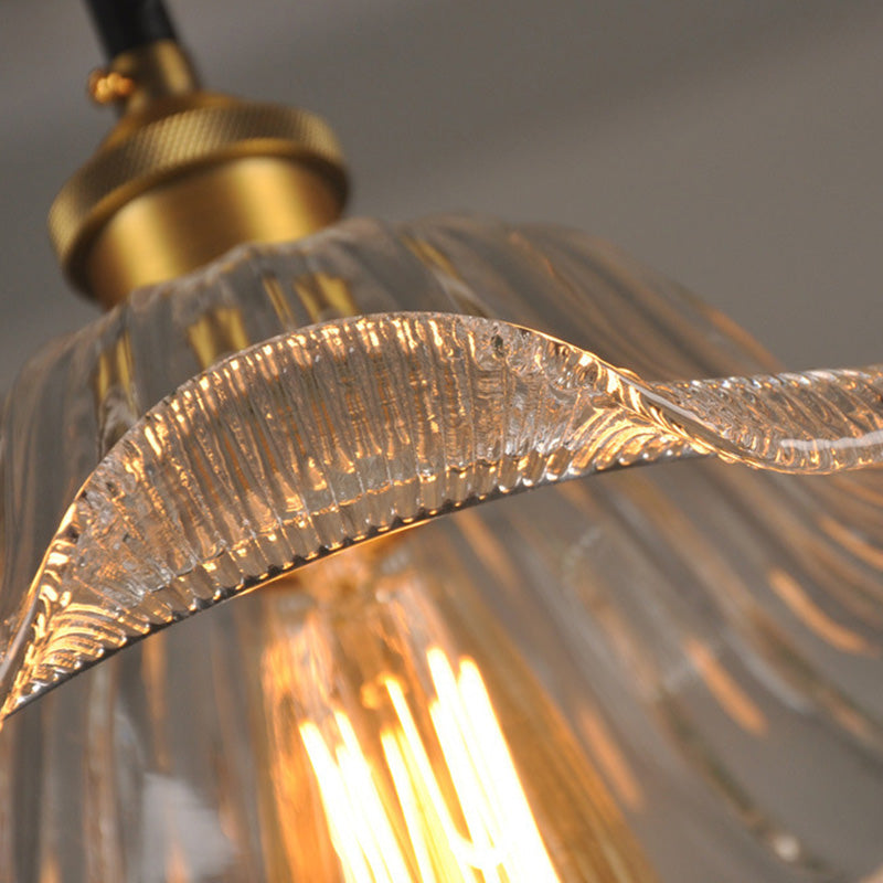 Industrial Clear Glass Flower Pendant Light Fixture For Dining Room - 1 Bulb Suspension Lamp
