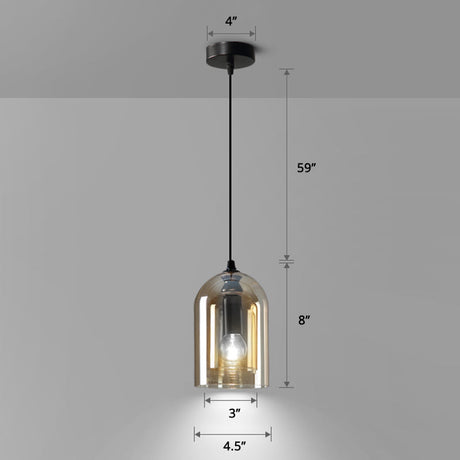 Postmodern Blown Glass Pendant Light - Dual Cloche Shape 1 Head Suspension Bedroom Lighting