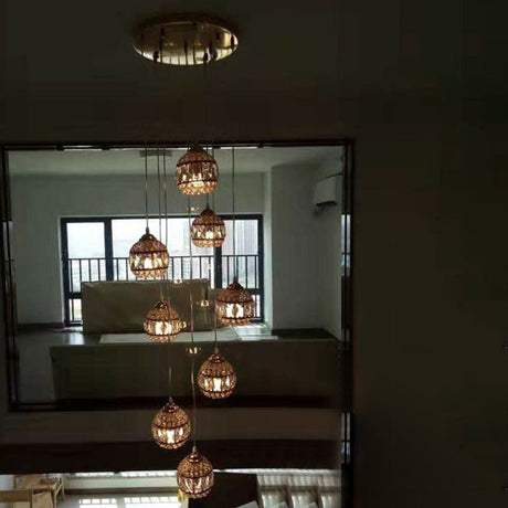 Modern Gold Crystal Pendant Light Fixture For Staircase 8 / Regular