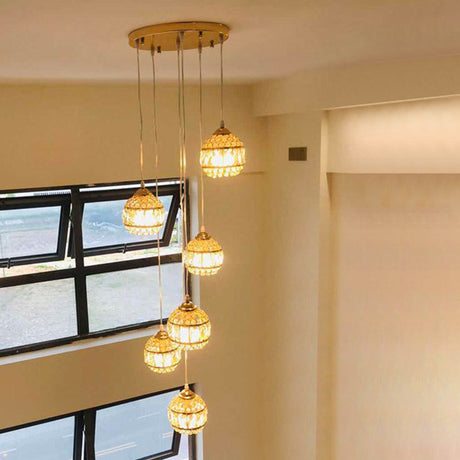 Modern Gold Crystal Pendant Light Fixture For Staircase 6 / Regular