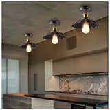 Vintage Metal 1-Light Semi-Flush Ceiling Light - Black Shaded Kitchen Fixture