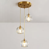Simplicity Brass Finish Multi Pendant Ceiling Light With Beveled K9 Crystal Suspension