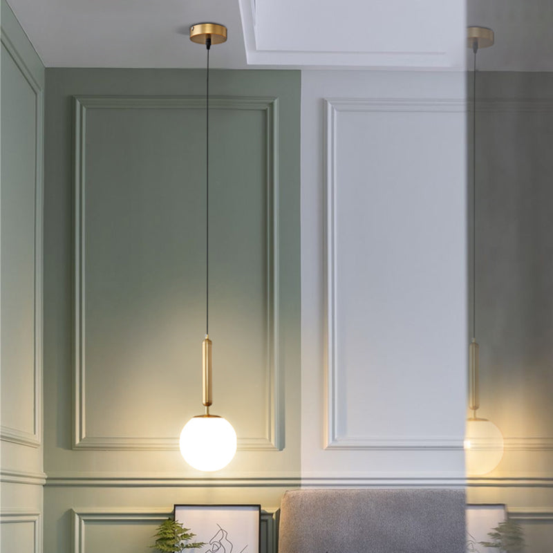 Gold Glass Ball Pendant Light - Minimalist Bedside Ceiling Lamp With Opal Blown And 1 Bulb