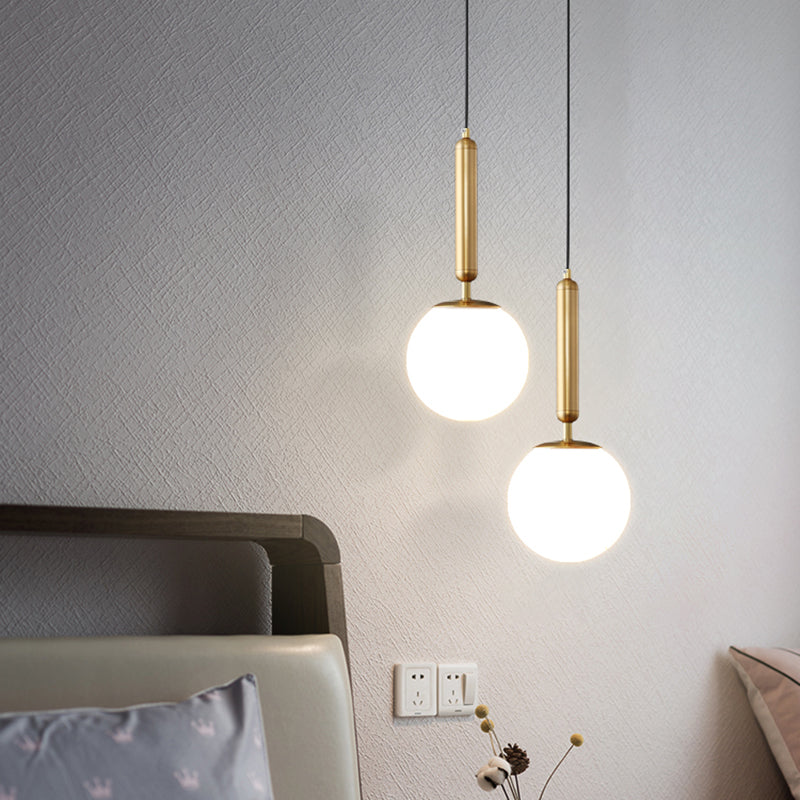 Gold Glass Ball Pendant Light - Minimalist Bedside Ceiling Lamp With Opal Blown And 1 Bulb